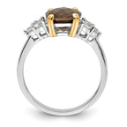 Brilliant Gemstones Sterling Silver with 14K Accent Rhodium-plated Smoky Quartz and White Topaz Ring