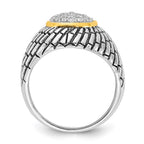 Sterling Silver Gold-tone Vermeil Polished & Antiqued Oval CZ Ring