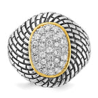 Sterling Silver Gold-tone Vermeil Polished & Antiqued Oval CZ Ring