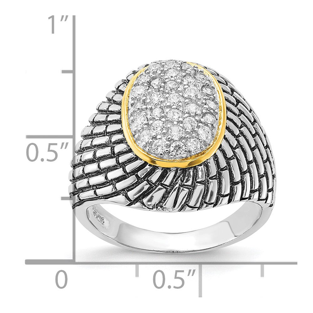 Sterling Silver Gold-tone Vermeil Polished & Antiqued Oval CZ Ring