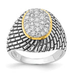 Sterling Silver Gold-tone Vermeil Polished & Antiqued Oval CZ Ring
