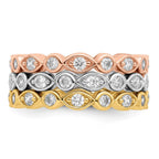 Sterling Silver Vermeil Trio CZ Rings