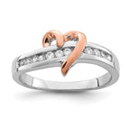 Sterling Silver Rhodium-plated Vermeil Polished Heart CZ Ring