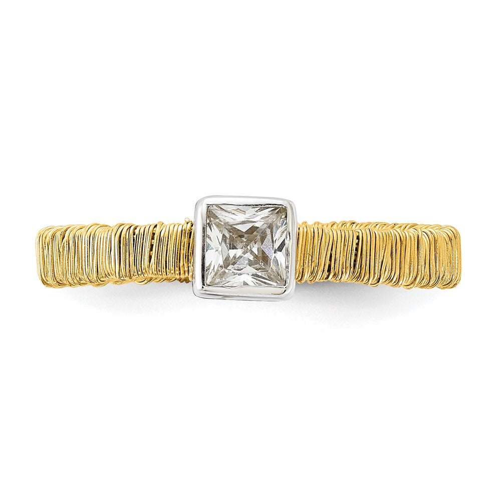 Sterling Silver w/ Gold-tone Vermeil Wire Wrapped CZ Ring