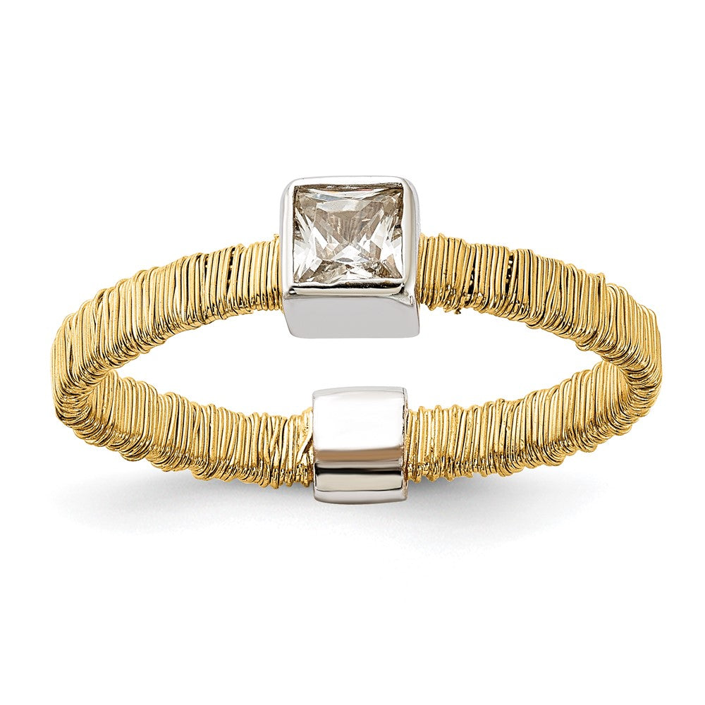 Sterling Silver w/ Gold-tone Vermeil Wire Wrapped CZ Ring