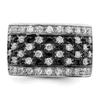 Sterling Silver Rhodium Black & White CZ Checkerboard Ring