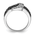 Sterling Silver Rhodium Black and Clear CZ Buckle Ring