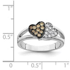 Sterling Silver Rhodium Clear & Champagne CZ Hearts Ring