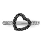Sterling Silver Rhodium Black & White CZ Heart Ring