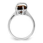 Sterling Silver Rhodium Pear Smoky Quartz & Diamond Ring