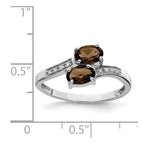 Sterling Silver Rhodium 2 Oval Smoky Quartz & Diamond Ring