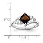 Sterling Silver Rhodium Princess-cut Smoky Quartz & Diamond Ring