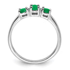 Sterling Silver Rhodium-plated Emerald 3 Stone and Diamond Ring
