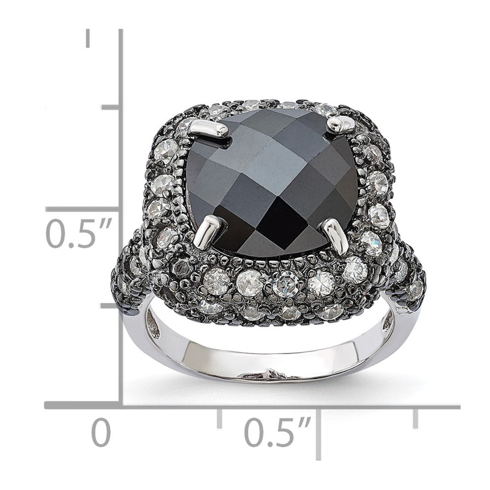 Sterling Silver Black-Plated Black & Clear CZ Ring