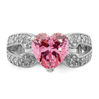 Sterling Silver Rhodium-plated Round Pink and White CZ Ring