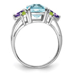 Sterling Silver Rhodium Light Swiss Blue Topaz, Amethyst & Peridot Ring