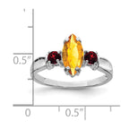 Sterling Silver Rhodium Citrine & Garnet Ring