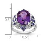 Sterling Silver Rhodium-plated Amethyst, Tanzanite & Diamond Ring