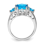 Sterling Silver Rhodium Checker-Cut Blue Topaz Ring