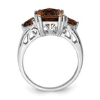 Sterling Silver Rhodium Checker-Cut Smoky Quartz Ring
