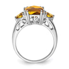 Sterling Silver Rhodium Checker-Cut Whiskey Quartz Ring