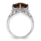 Sterling Silver Rhodium Checker-Cut Smoky Quartz & Diam. Ring