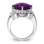 Sterling Silver Rhodium-plated Checker-Cut Amethyst Ring