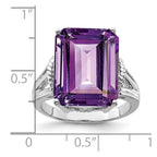 Sterling Silver Rhodium-plated Checker-Cut Amethyst Ring