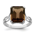 Sterling Silver Rhodium Smoky Quartz Ring