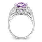 Sterling Silver Rhodium Oval Checker-Cut Pink Quartz Ring