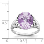 Sterling Silver Rhodium Oval Checker-Cut Pink Quartz Ring