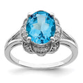 Sterling Silver Rhodium Diam. & Blue Topaz Ring
