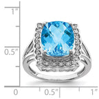 Sterling Silver Rhodium Diam. & Checker-Cut Blue Topaz Ring