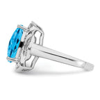 Sterling Silver Rhodium Diam. & Checker-Cut Blue Topaz Ring
