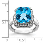 Sterling Silver Rhodium Diam. & Checker-Cut Blue Topaz Ring