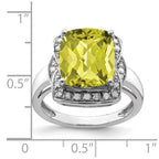 Sterling Silver Rhodium Diam. & Checker-Cut Lemon Quartz Ring