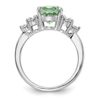 Sterling Silver Rhodium Diam. & Oval Green Quartz Ring