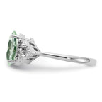 Sterling Silver Rhodium Diam. & Oval Green Quartz Ring