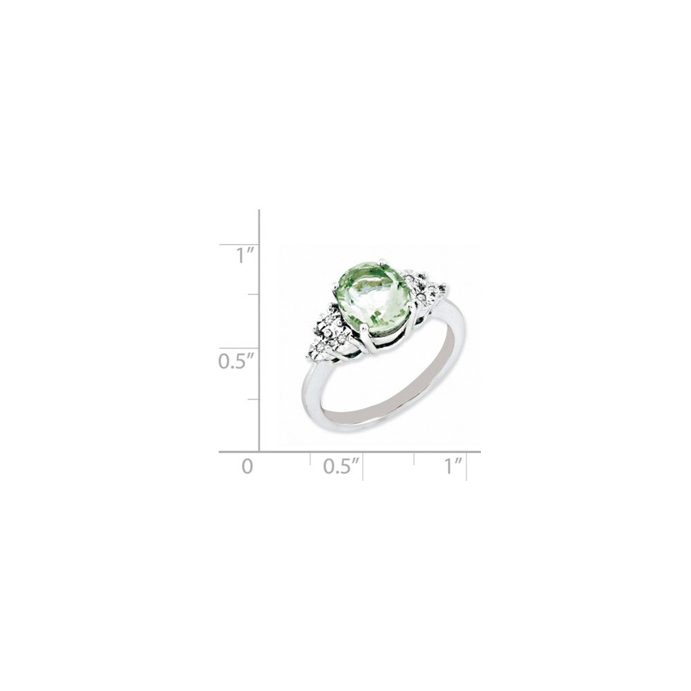 Sterling Silver Rhodium Diam. & Oval Green Quartz Ring