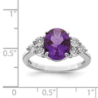 Sterling Silver Rhodium-plated Diamond & Amethyst Ring