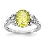 Sterling Silver Rhodium Diam. & Lemon Quartz Ring
