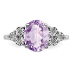 Sterling Silver Rhodium Diam. & Pink Quartz Ring