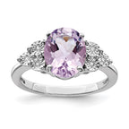 Sterling Silver Rhodium Diam. & Pink Quartz Ring