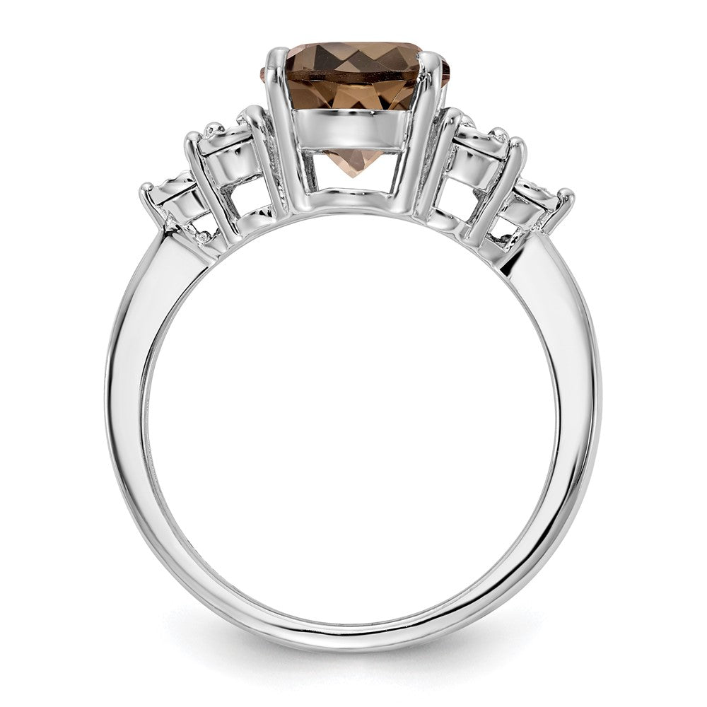 Sterling Silver Rhodium Diam. & Oval Smoky Quartz Ring