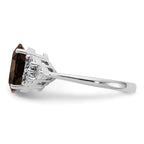 Sterling Silver Rhodium Diam. & Oval Smoky Quartz Ring