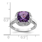 Sterling Silver Rhodium-plated Diamond & Checker-Cut Amethyst Ring