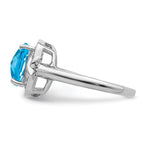 Sterling Silver Rhodium Diam. & Checker-Cut Blue Topaz Ring