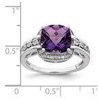 Sterling Silver Rhodium-plated Diamond & Checker-Cut Amethyst Ring