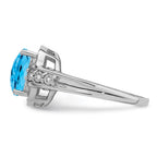 Sterling Silver Rhodium Diam. & Checker-Cut Blue Topaz Ring