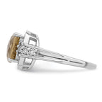 Sterling Silver Rhodium Diam. & Checker-Cut Lemon Quartz Ring